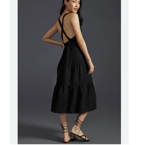Anthropologie | Cloth & Stone Cross-Back Linen Tiered Dress - Picture 1 of 9